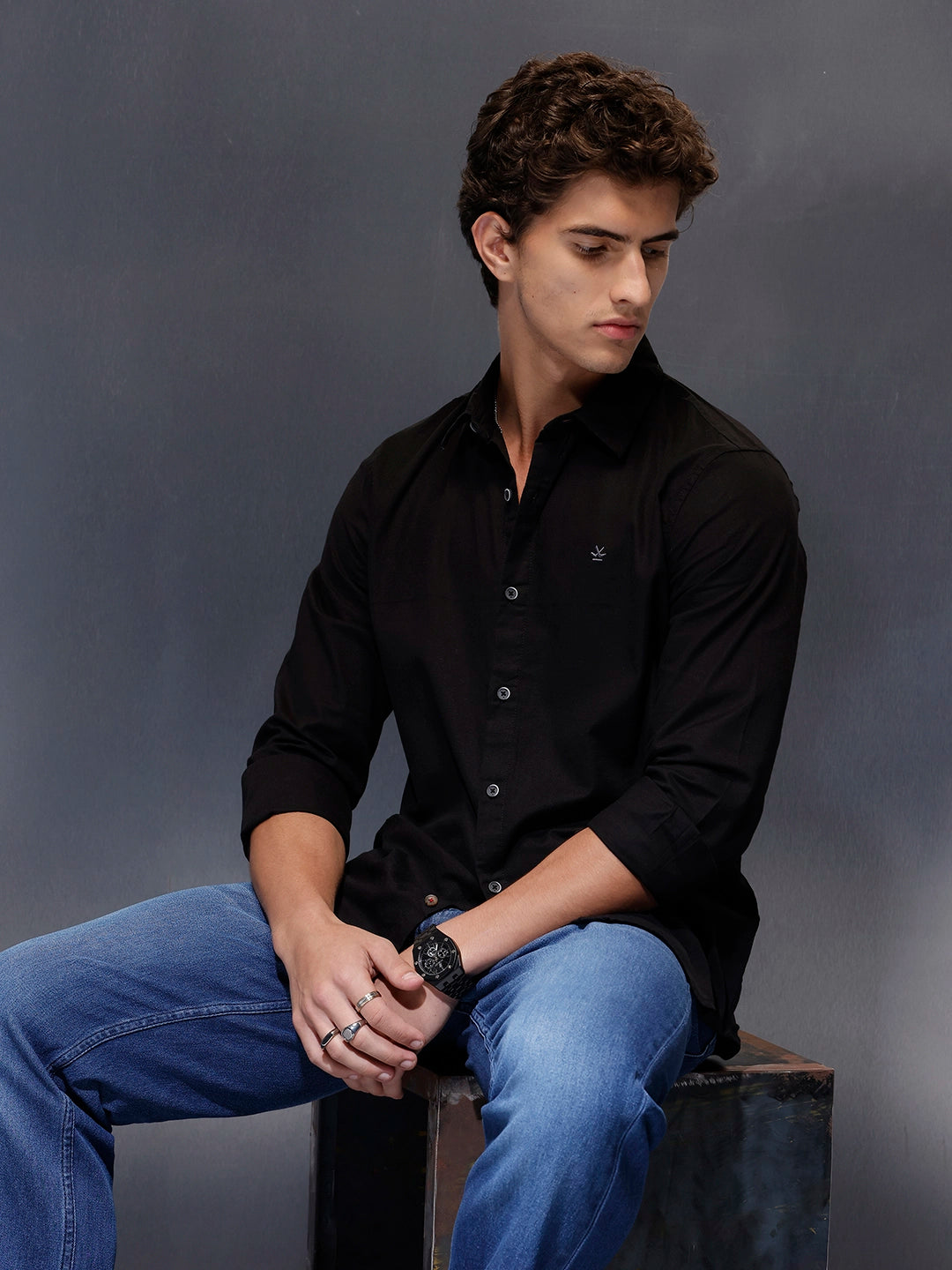 Men's Slim Fit Casual Shirt | Black Wrogn Men's Slim Fit Casual Shirt | Black Wrogn