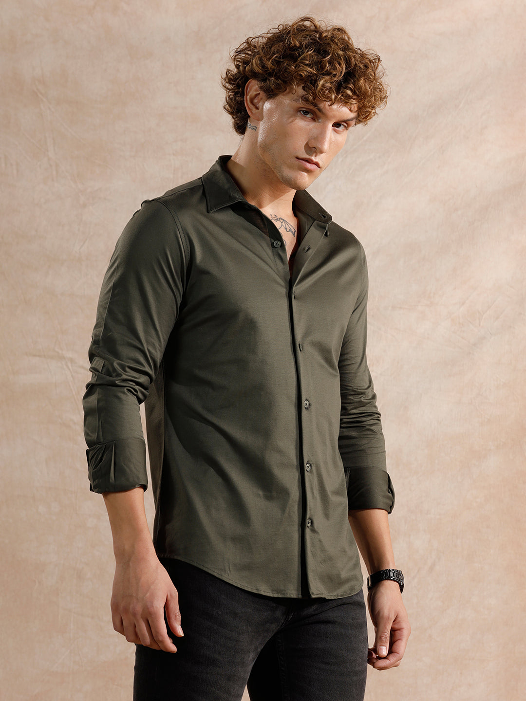 Combination Green And Black Button Up Shirt Outfit Dark Green Button Up With Black Pants Solid Stretch Slim Fit Shirt Olive Wrogn Combination Green And Black Button Up Shirt Outfit Dark Green Button Up With Black Pants Solid Stretch Slim Fit Shirt Olive Wrogn