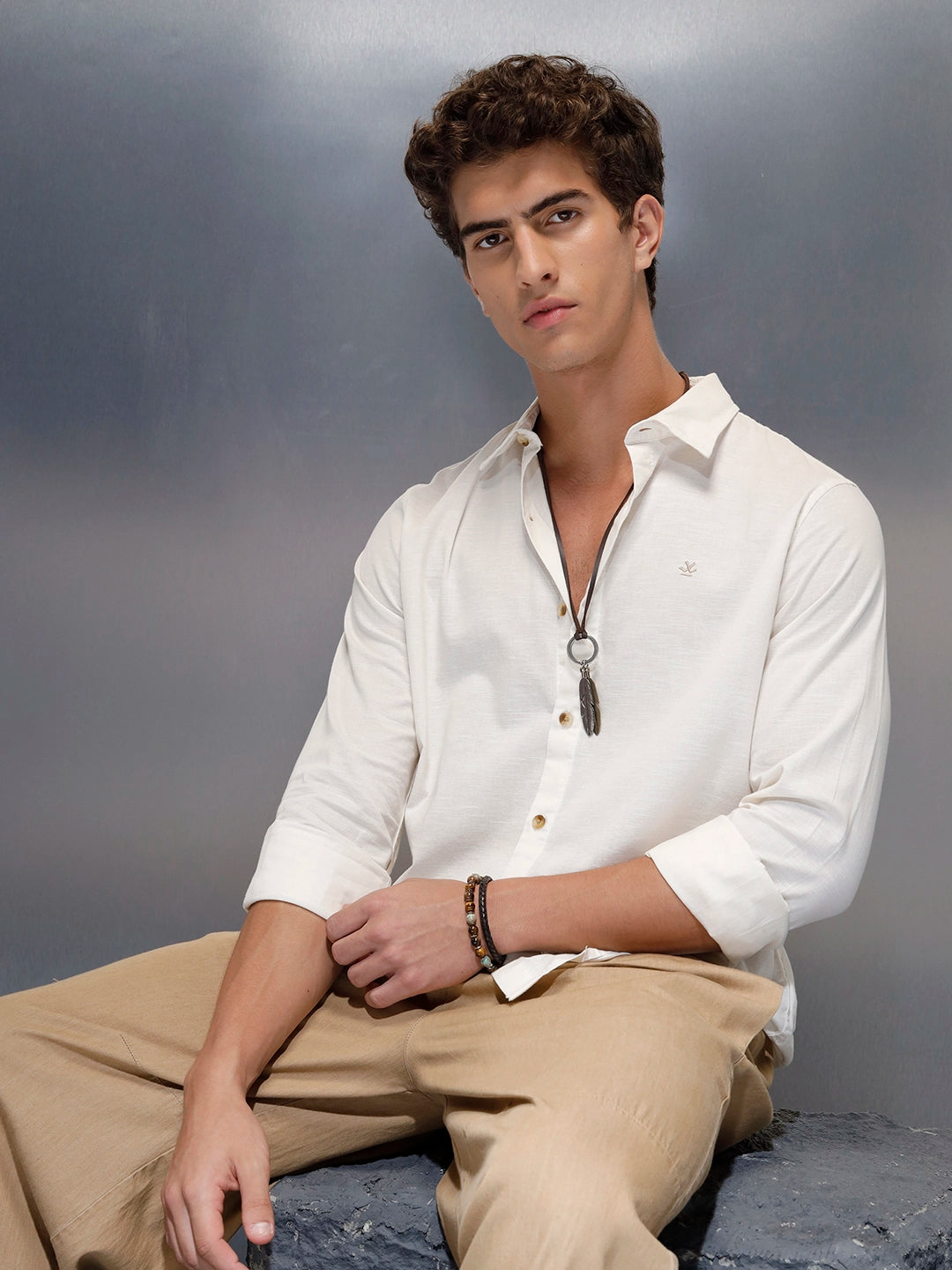 Tailored Slim Fit Casual Shirt for Men | Off White Wrogn Tailored Slim Fit Casual Shirt for Men | Off White Wrogn