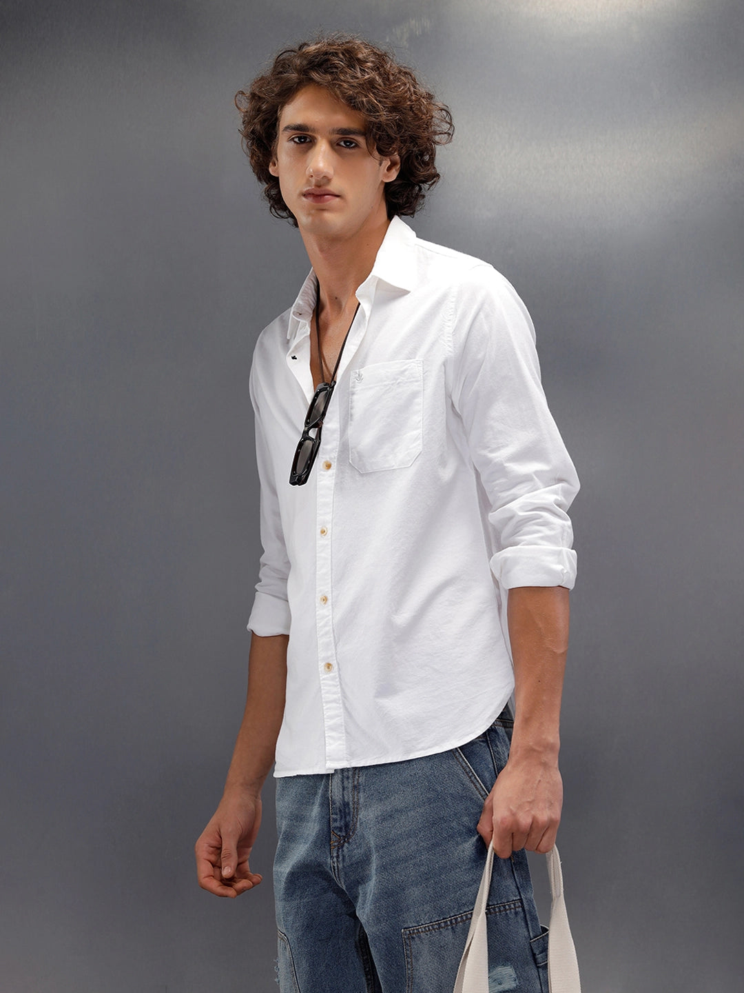 Solid Regular Fit White Shirt With Branding