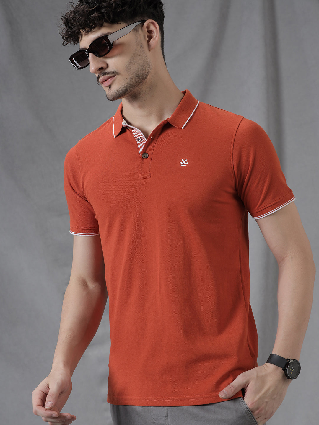 Orange Tipped Solid Polo T-Shirt