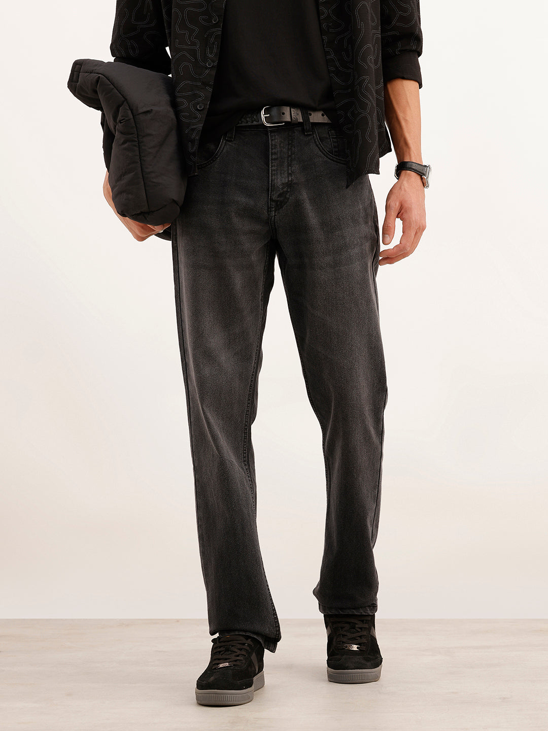 Faded Straight Fit Denim Jeans - Blue