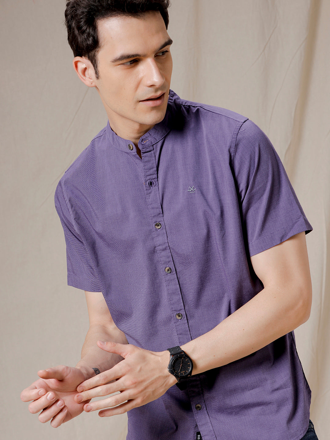 Mandarin Collar Bold Purple Shirt