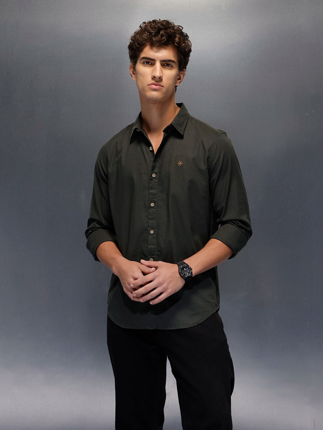 Men's Slim Fit Casual Shirt | Dark Green Wrogn Men's Slim Fit Casual Shirt | Dark Green Wrogn