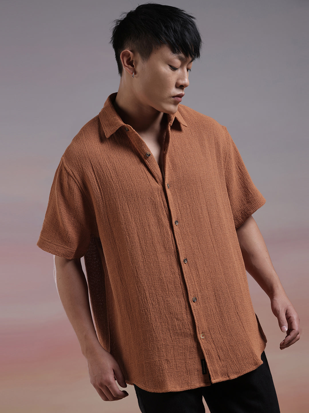 Textured Half Sleeve Rust Shirt