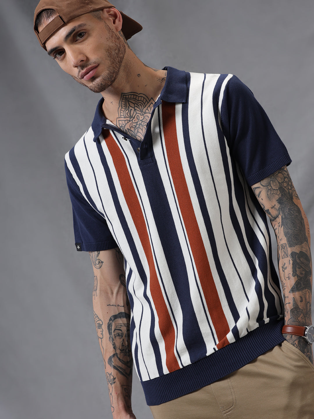 Vintage Stripes Flat Knit Polo T-Shirt