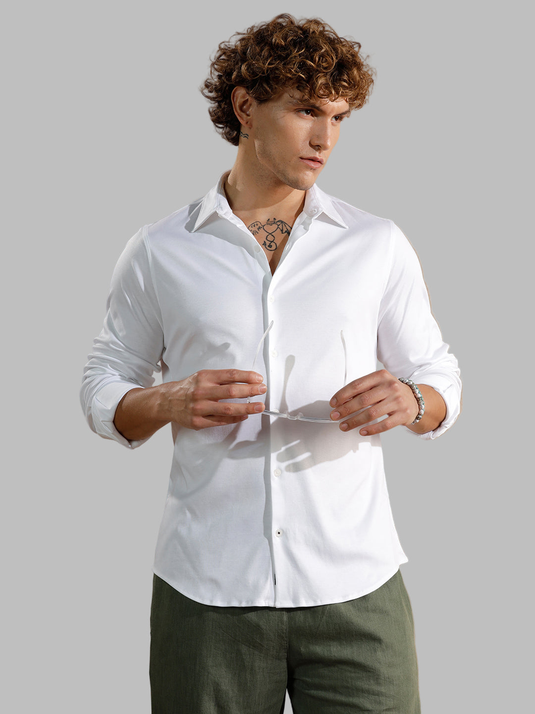 Solid Stretch Slim Fit Shirt | White Wrogn Solid Stretch Slim Fit Shirt | White Wrogn