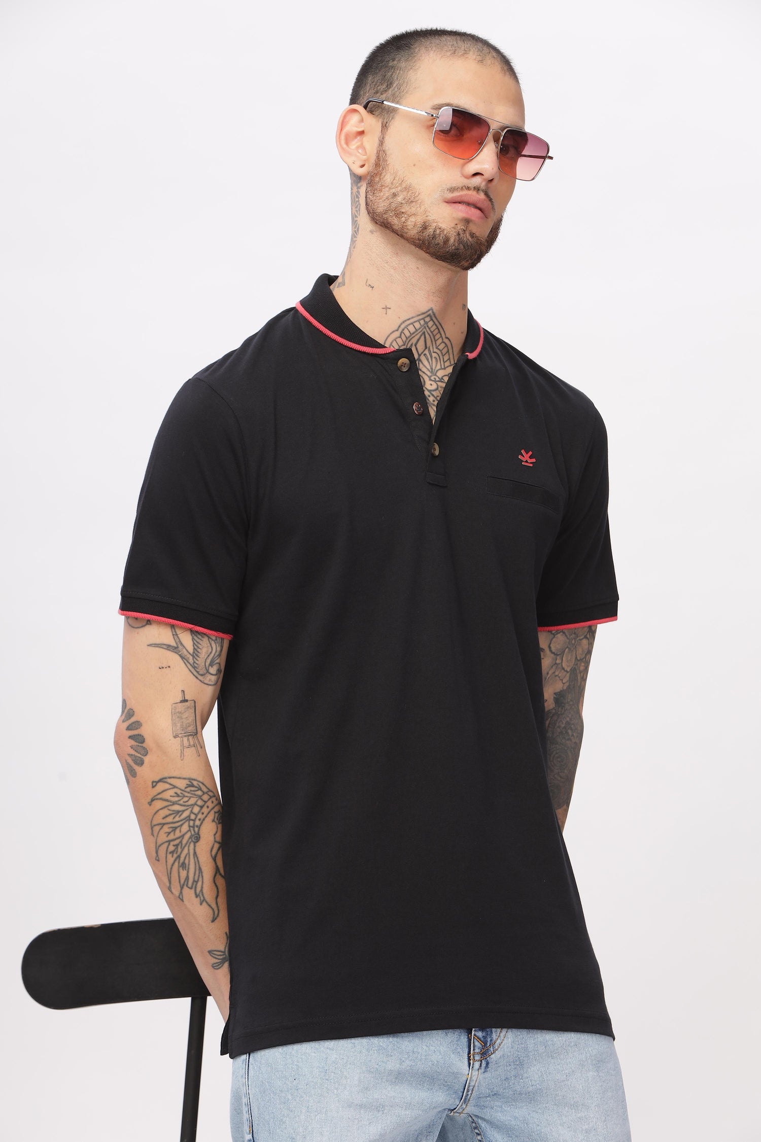 Solid Lines Black Polo T-Shirt