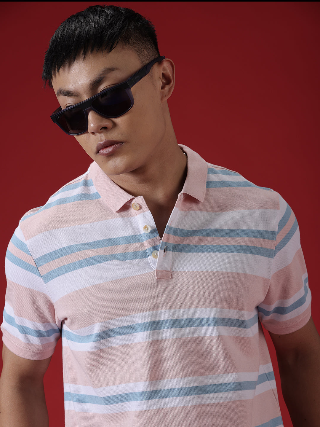 Pink Streaks Striped Polo T-Shirt