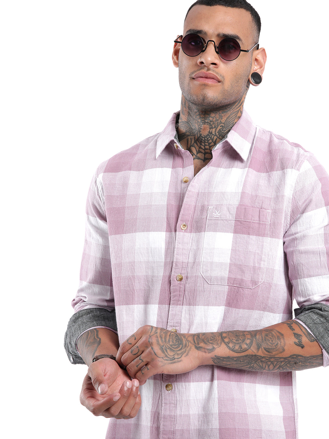 Pink Slim Fit Checked Shirt – Wrogn