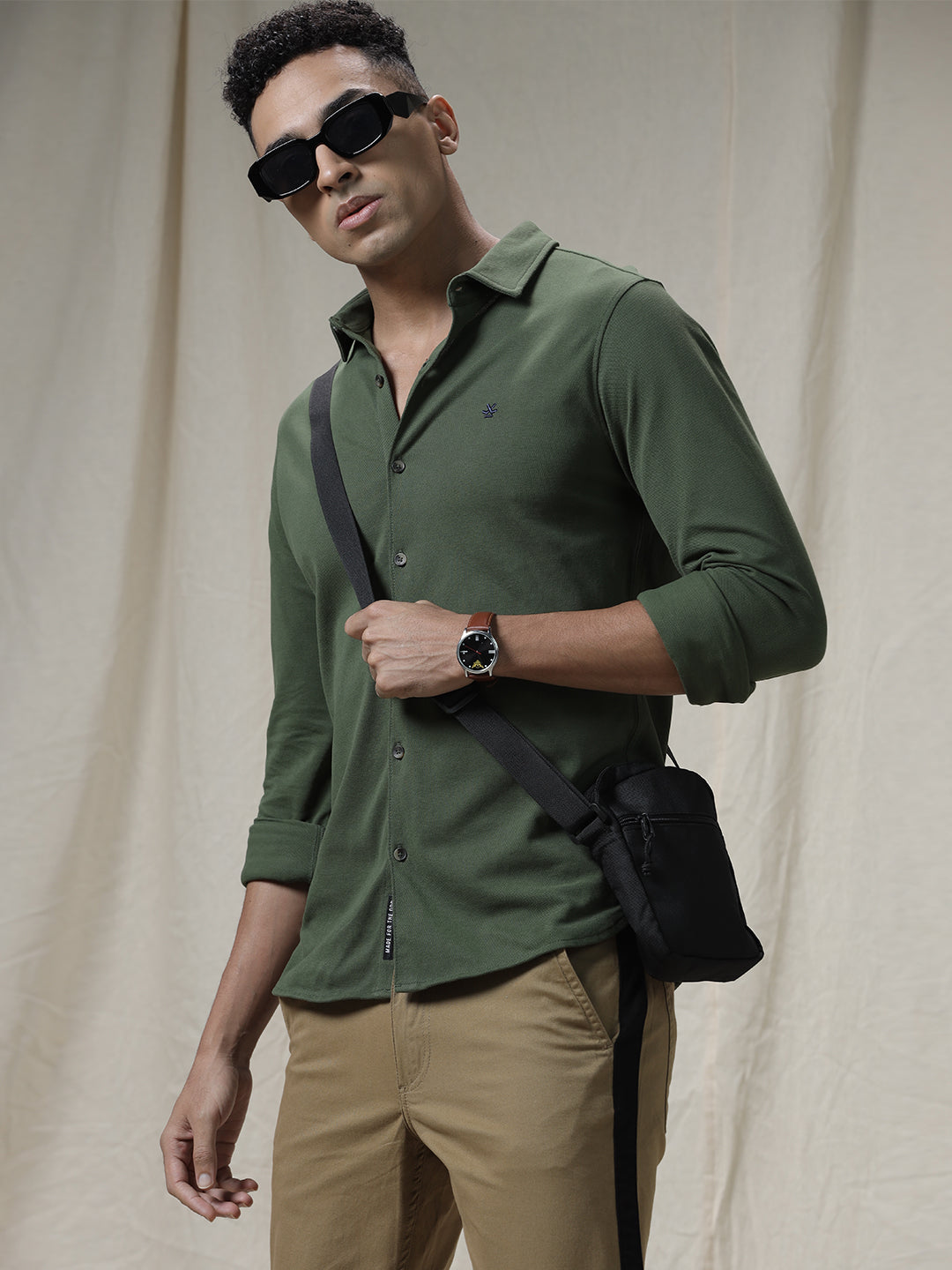 Solid Woven Olive Shirt