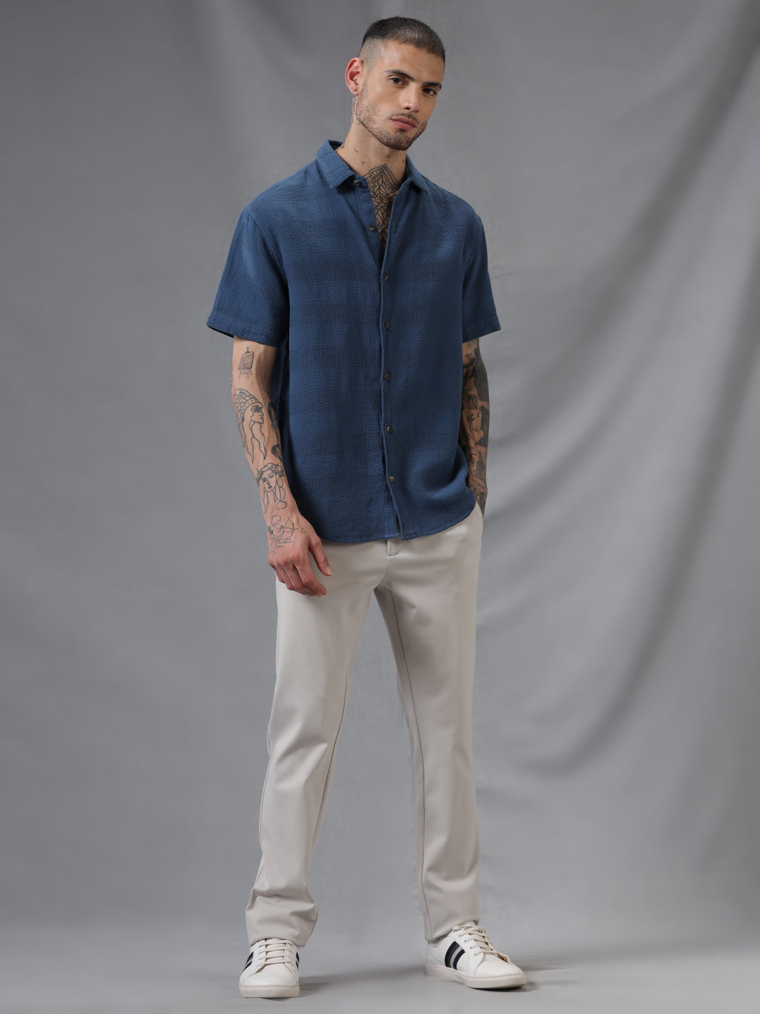 Blue Dobby Short Sleeve Shirt