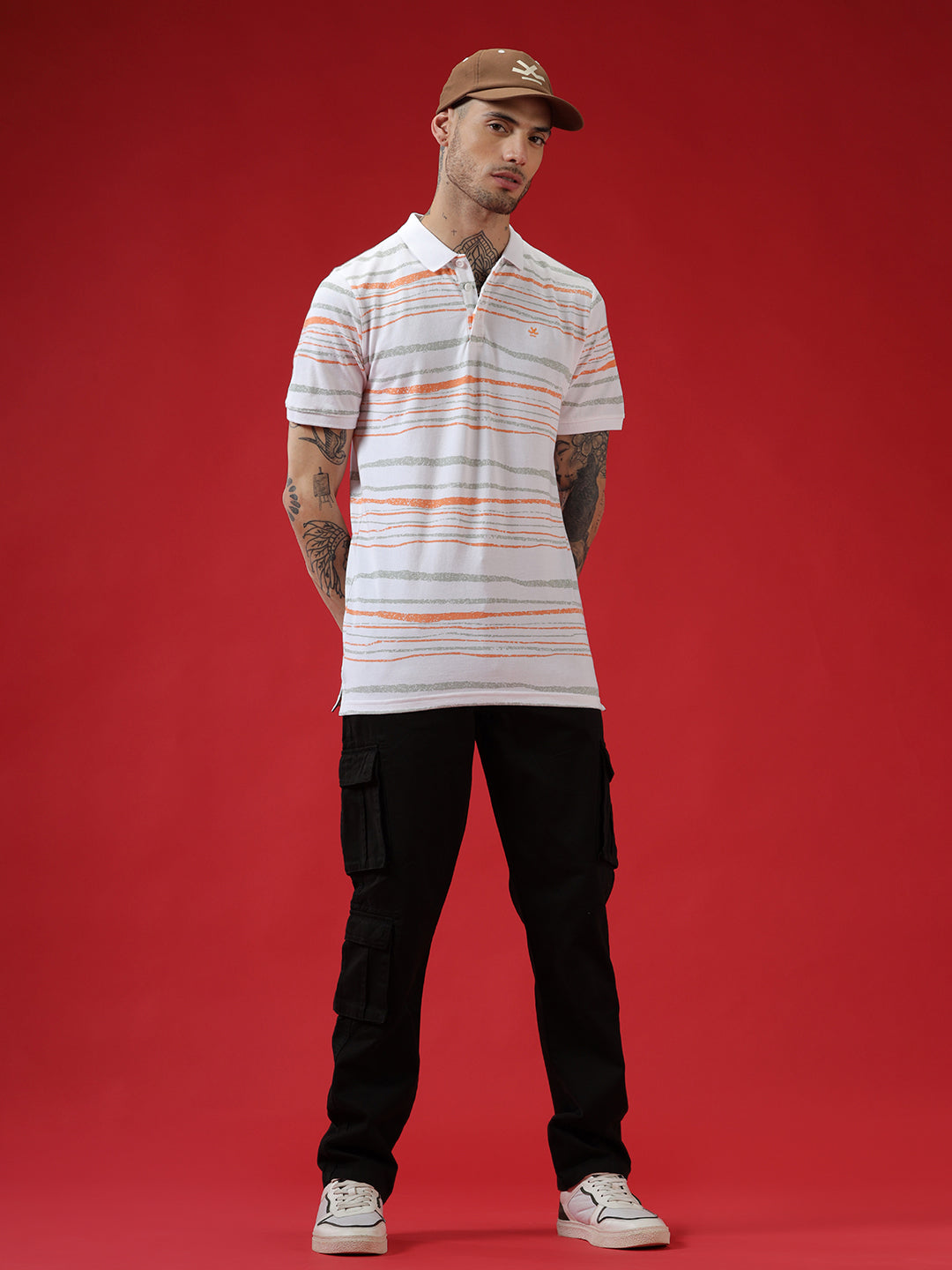 Casual Strings Striped Polo T-Shirt