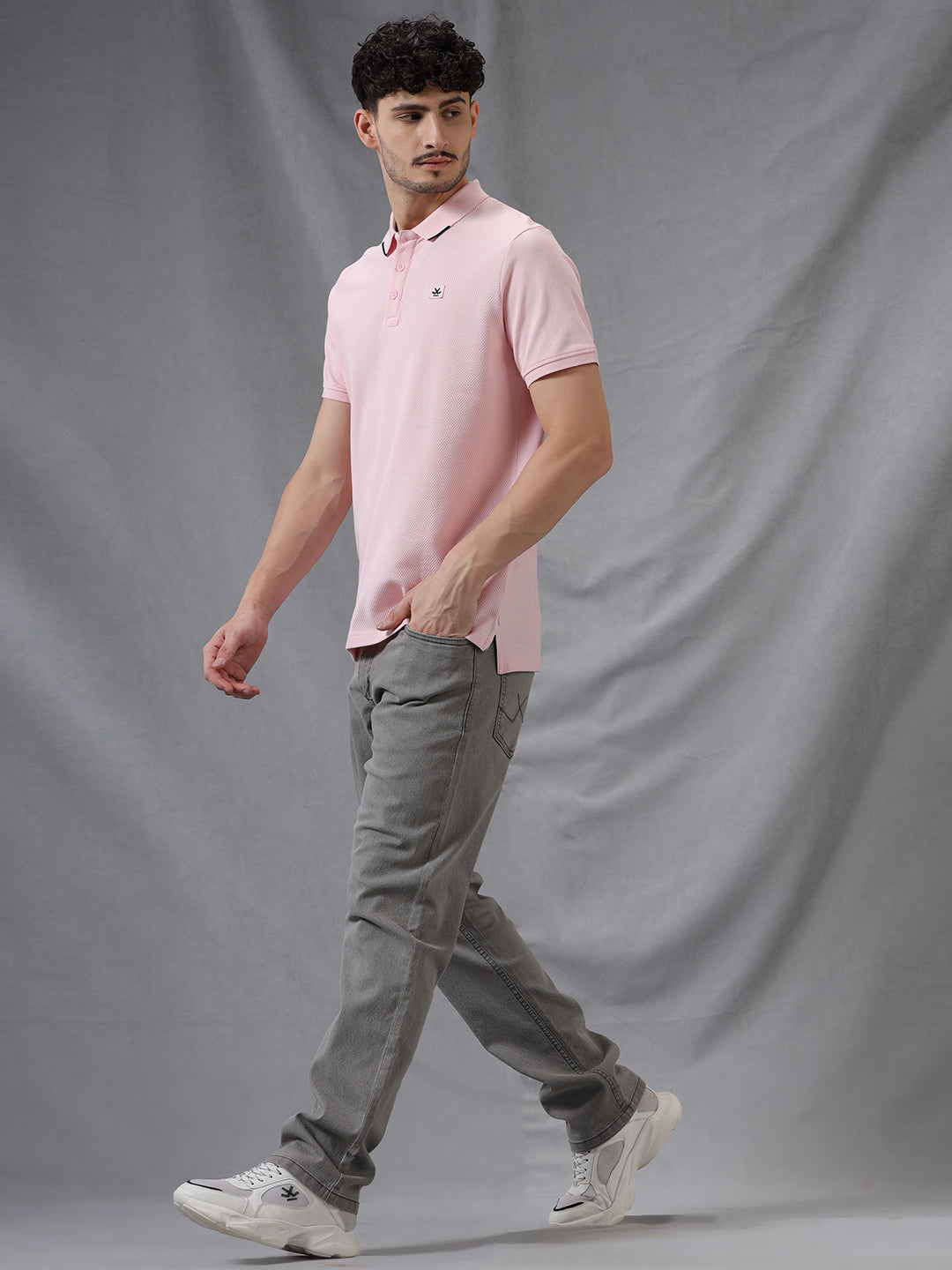 Solid Texture Pink Polo T-Shirt
