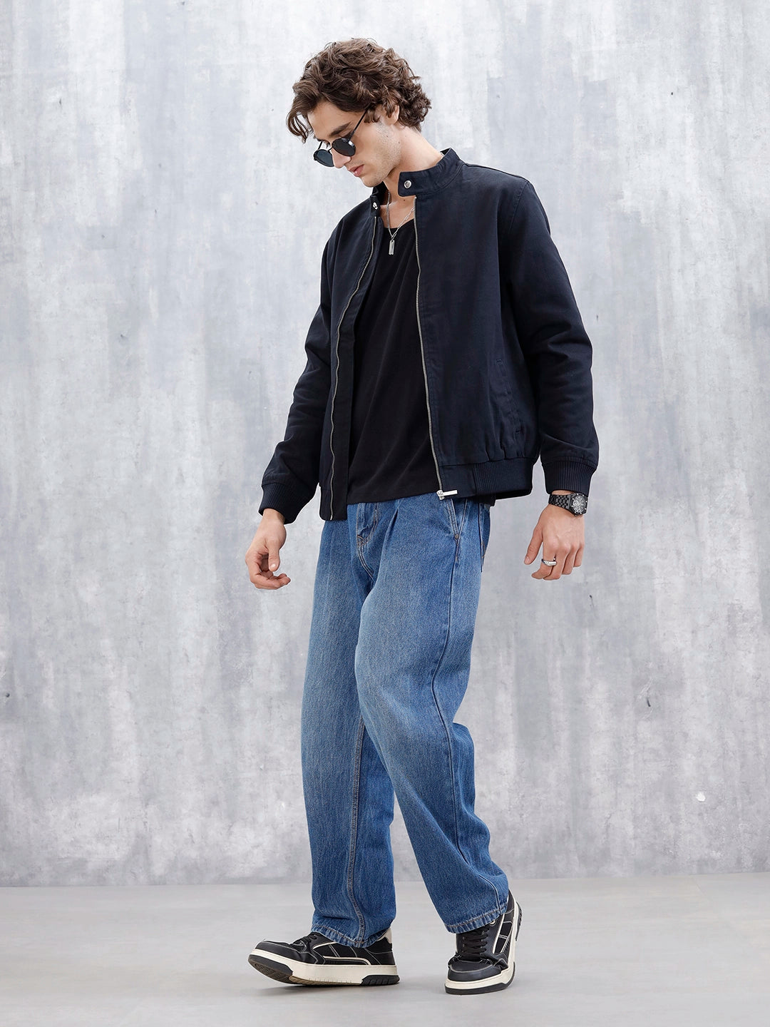 Wrogn Slim Fit Bomber Jacket Black