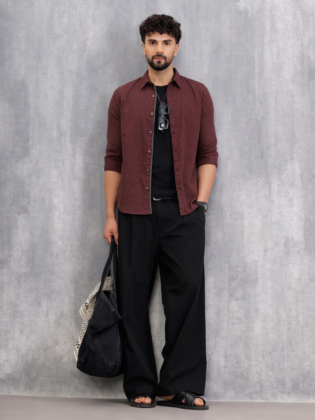 Melange Fabric Smart Shirt In Slim Fit | Maroon  Wrogn