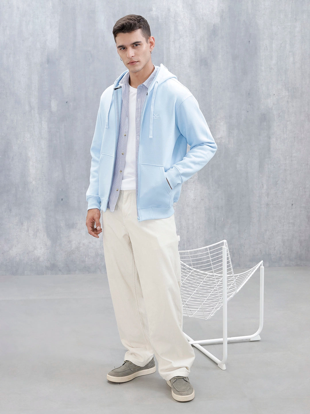 Men’s Solid Zip-Up Hoodie Sweatshirt Blue