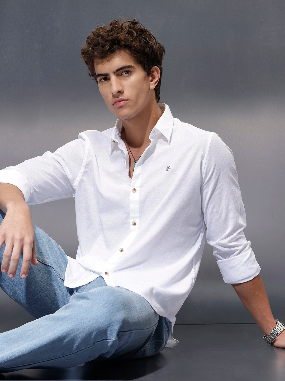 Men's Slim Fit Casual Shirt | White  Wrogn