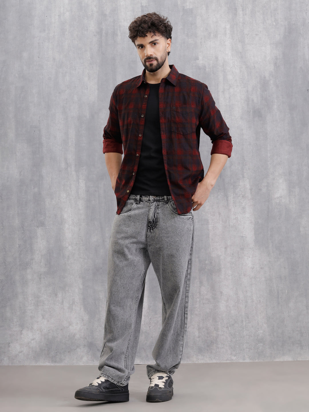 maroon dress shirt with grey pants Ash & Erie Heather Burgundy Button-Down Shirt for Short Men main image 0