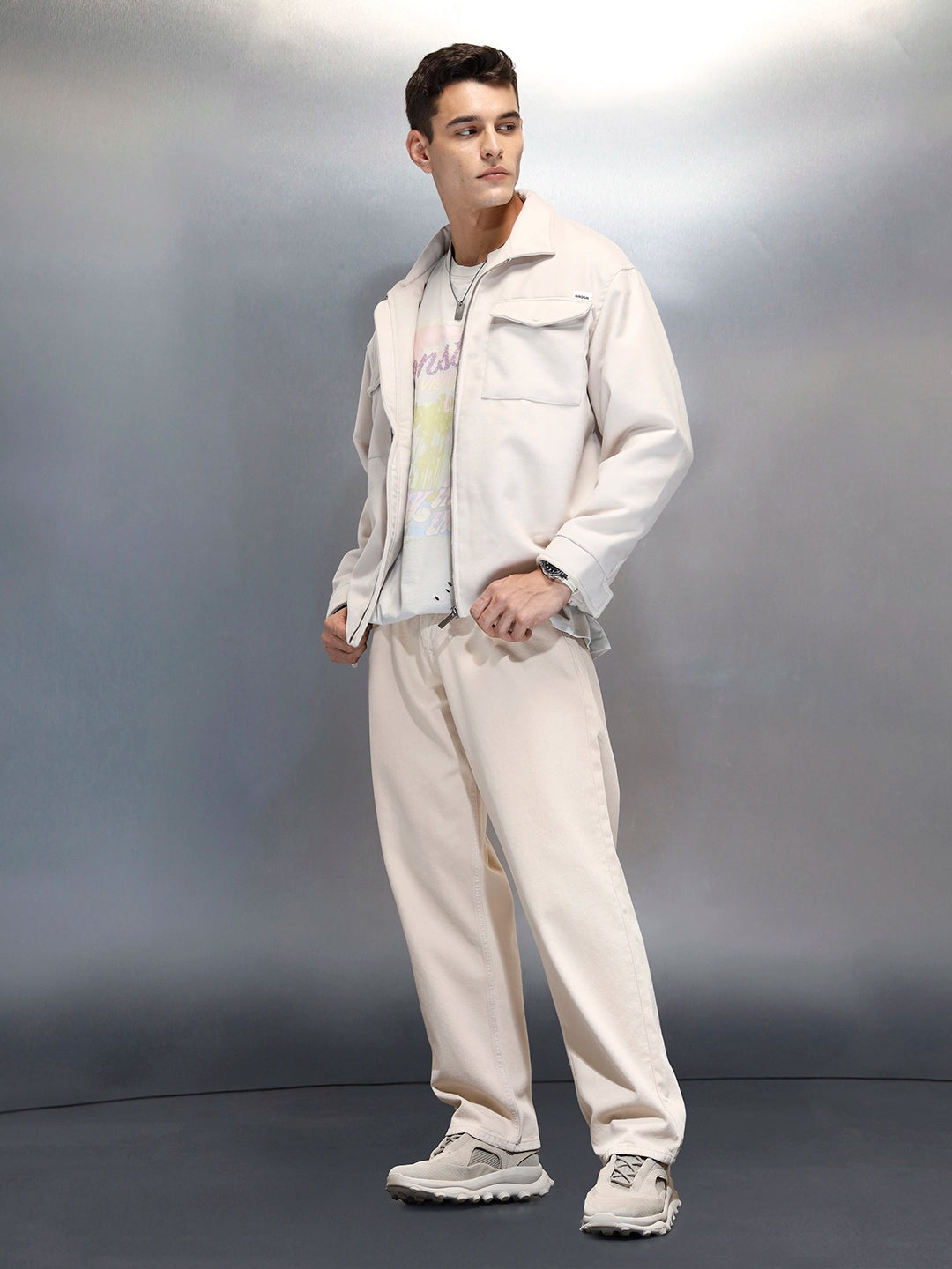 Men's Casual Loose Fit Jeans Beige