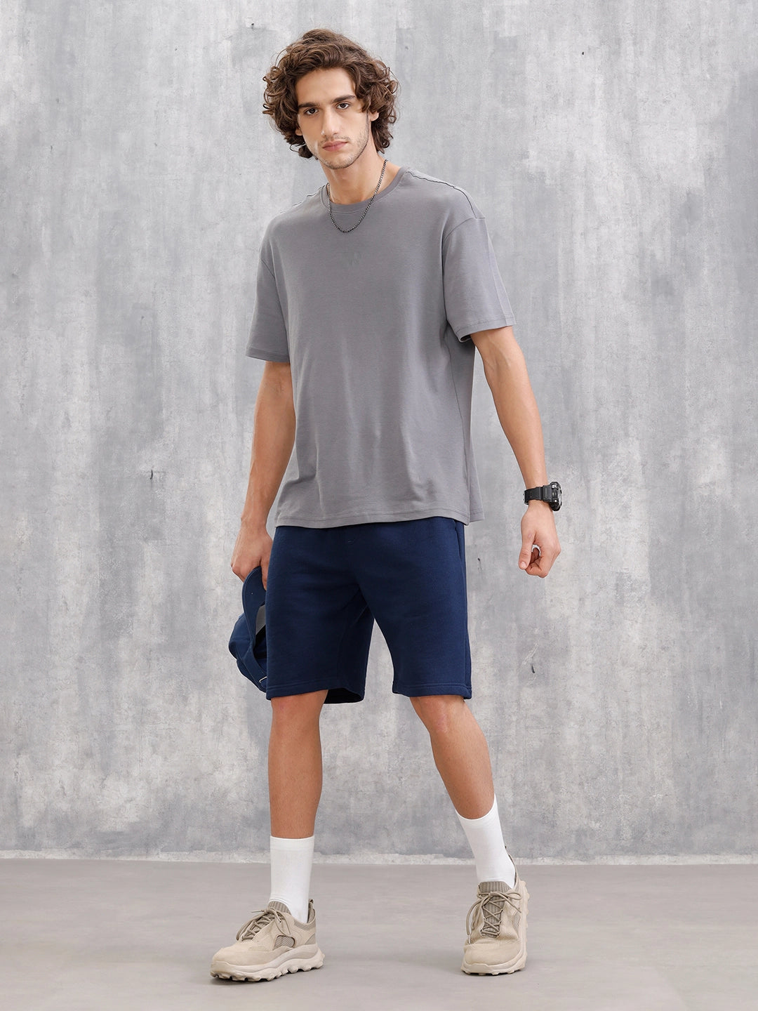 Cotton Terry Slim Fit Shorts I Navy Blue