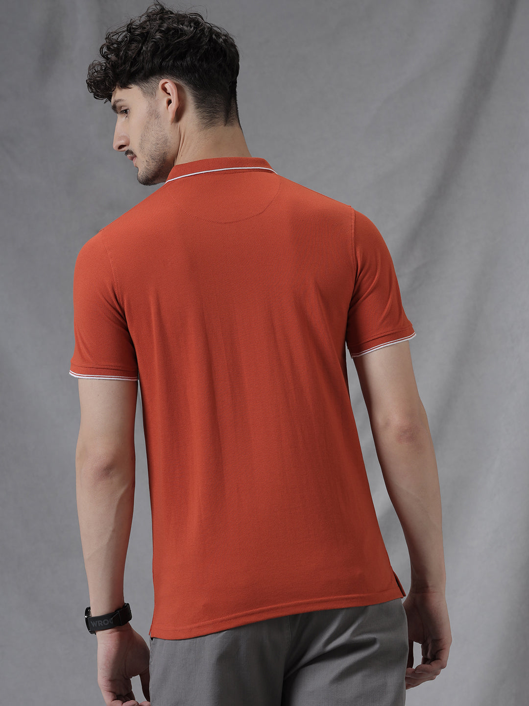 Orange Tipped Solid Polo T-Shirt