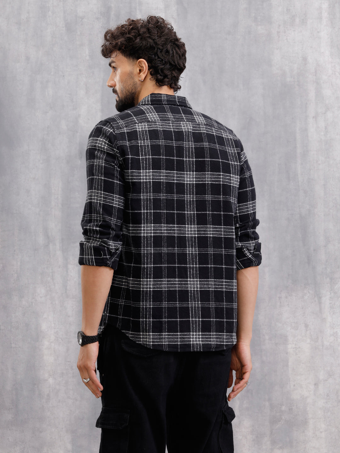 Soft Hand Brushed Check Shirt In Crepe Yarn | Black – Wrogn