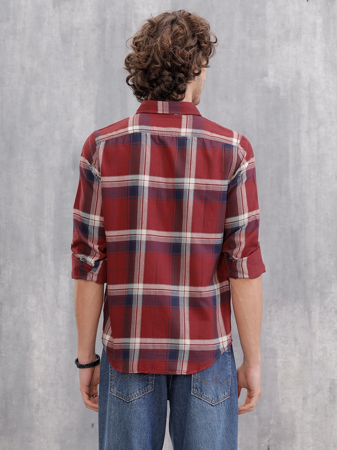 Retro Checkered Pattern Regular Fit Shirt Red