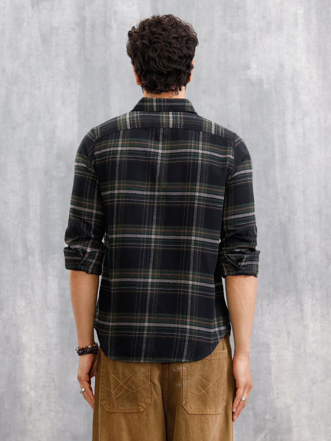 Brushed Flannel Check Shirt In Twill Dark Green – Wrogn
