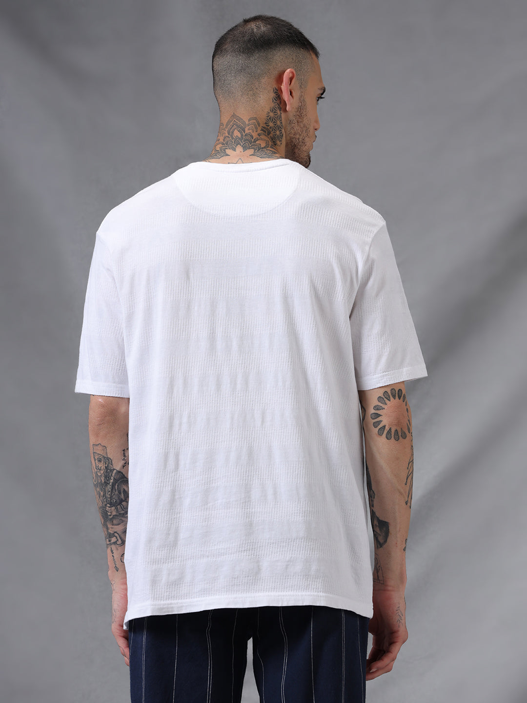 Textured White Crew Neck T-Shirt