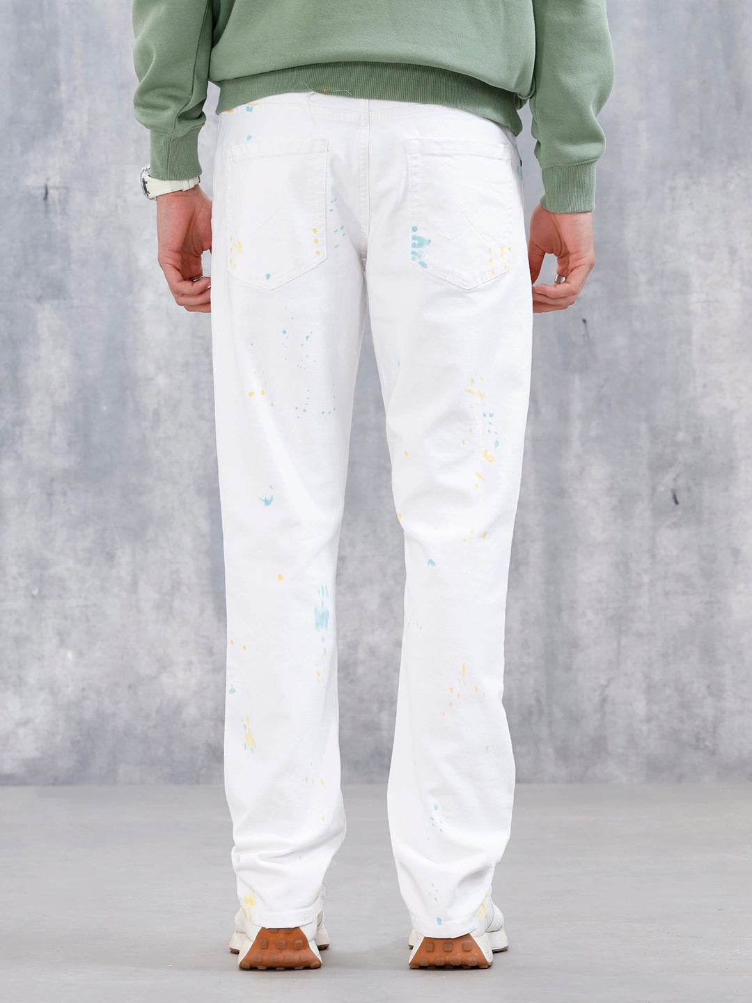 Men's Causal Straight Fit Splatter Effect Jeans White – Wrogn