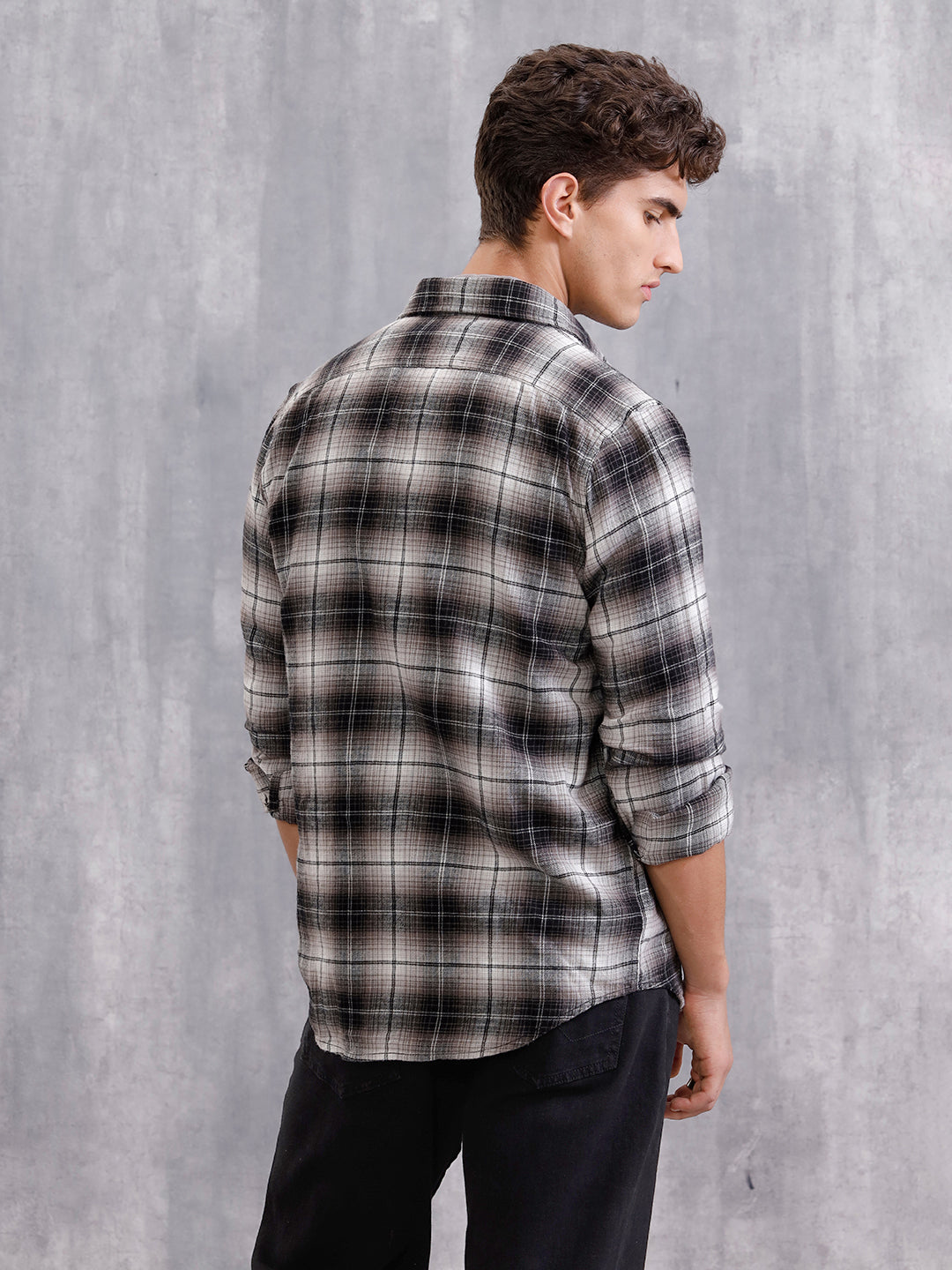 Brushed Flannel Utility Shirt In Slim Fit Black