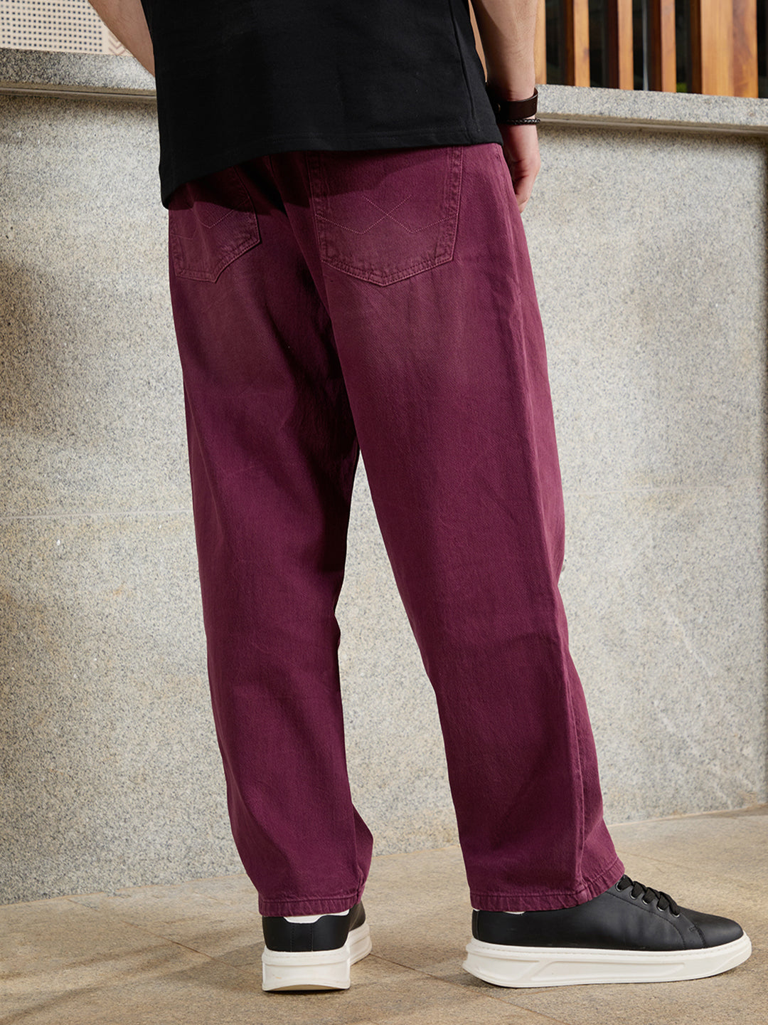 Casual Loose Fit Jeans Maroon - Main Image
