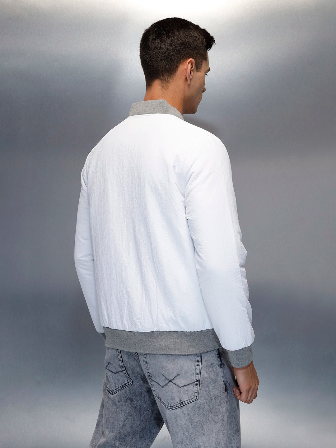 Men's Casual Slim Fit Bomber Jacket Off White - Main Image