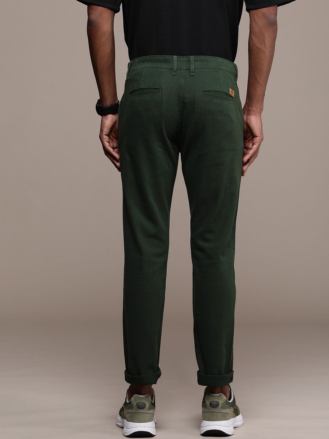 Solid Green Slim Fit Chinos Trousers - Main Image