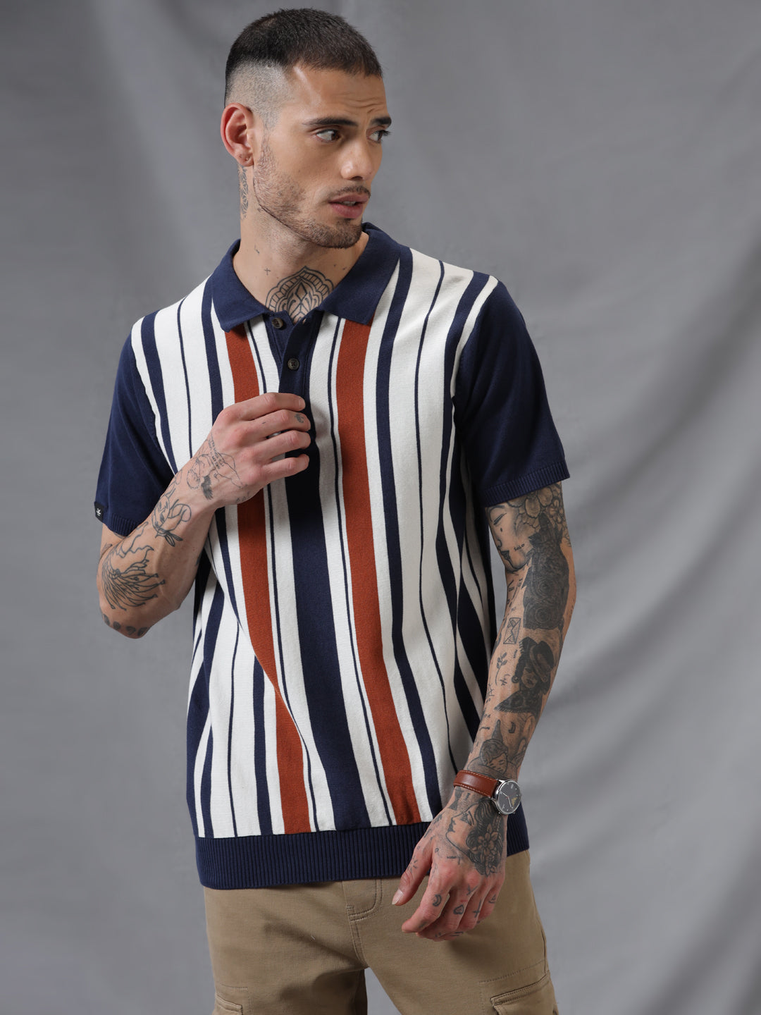 Vintage Stripes Flat Knit Polo T-Shirt