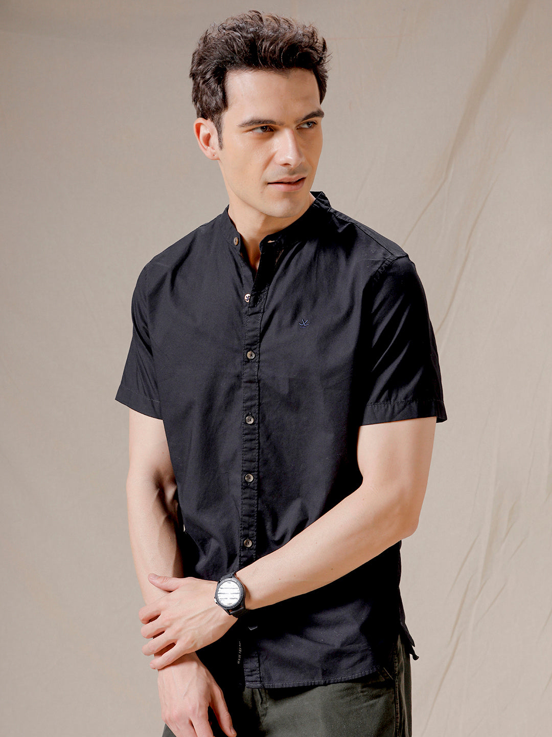 Mandarin Collar Bold Black Shirt