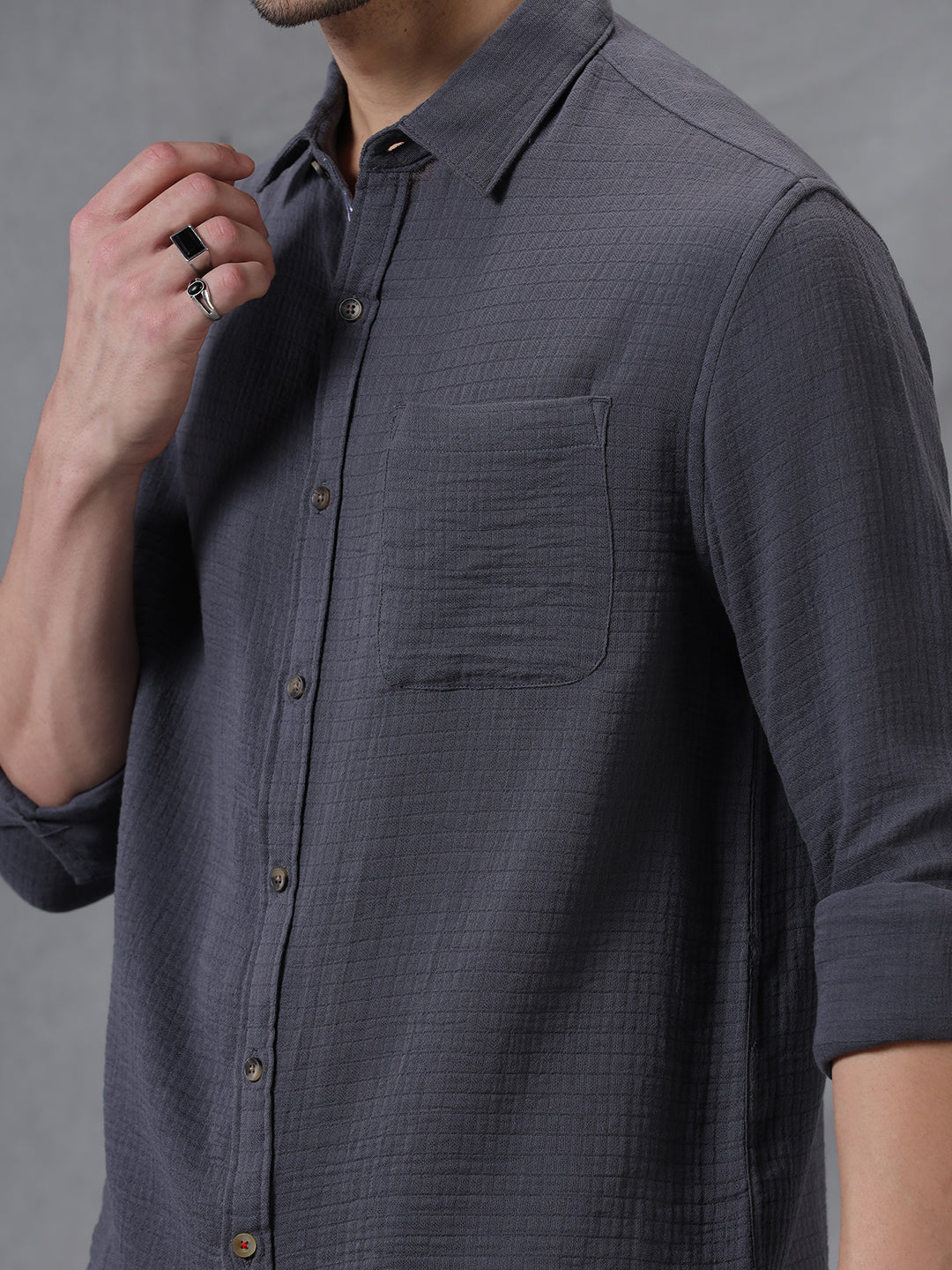 Charcoal Weave Pattern Full Sleeve Shirt