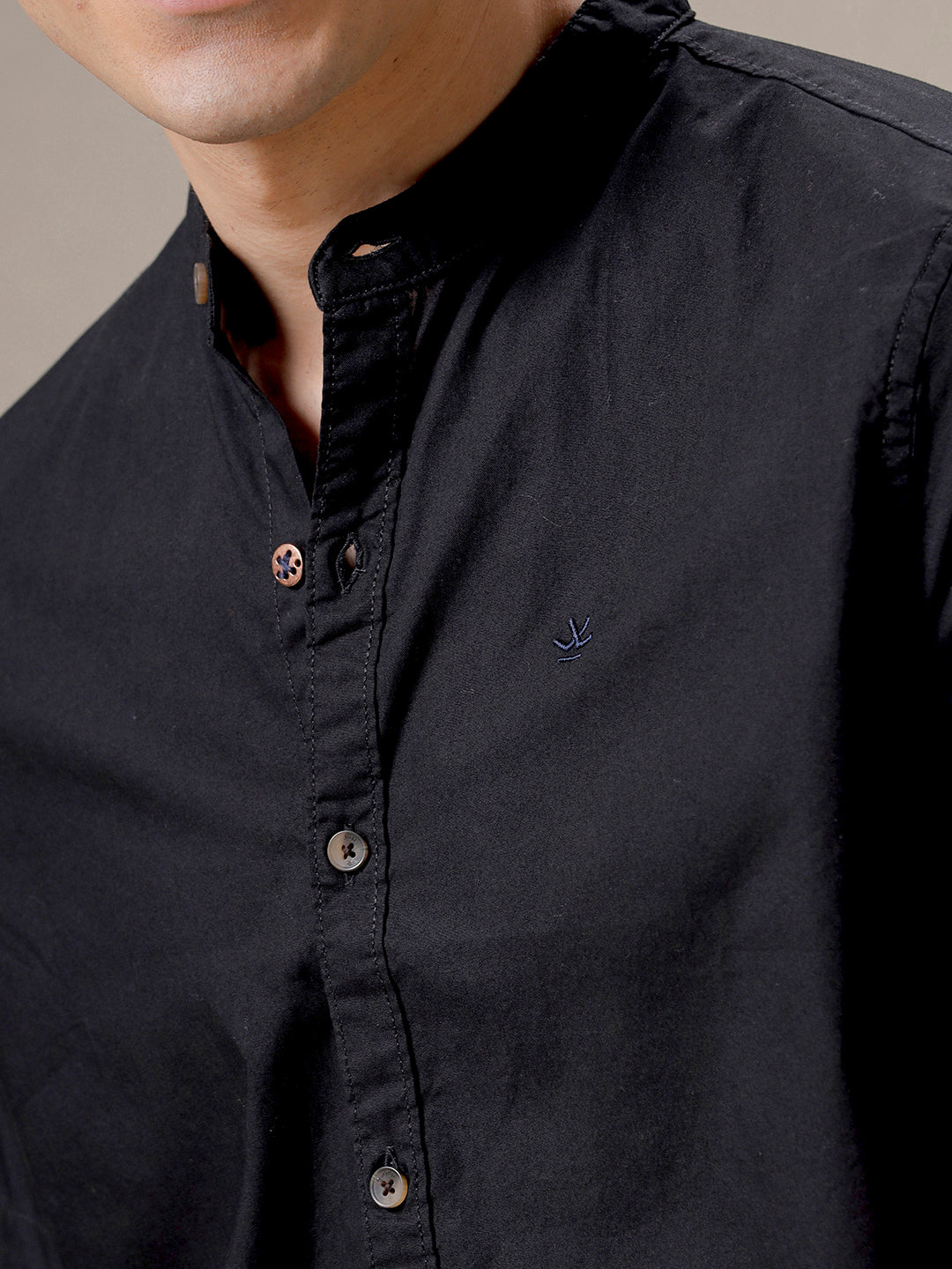 Mandarin Collar Bold Black Shirt