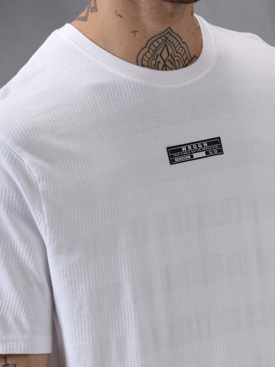 Textured White Crew Neck T-Shirt