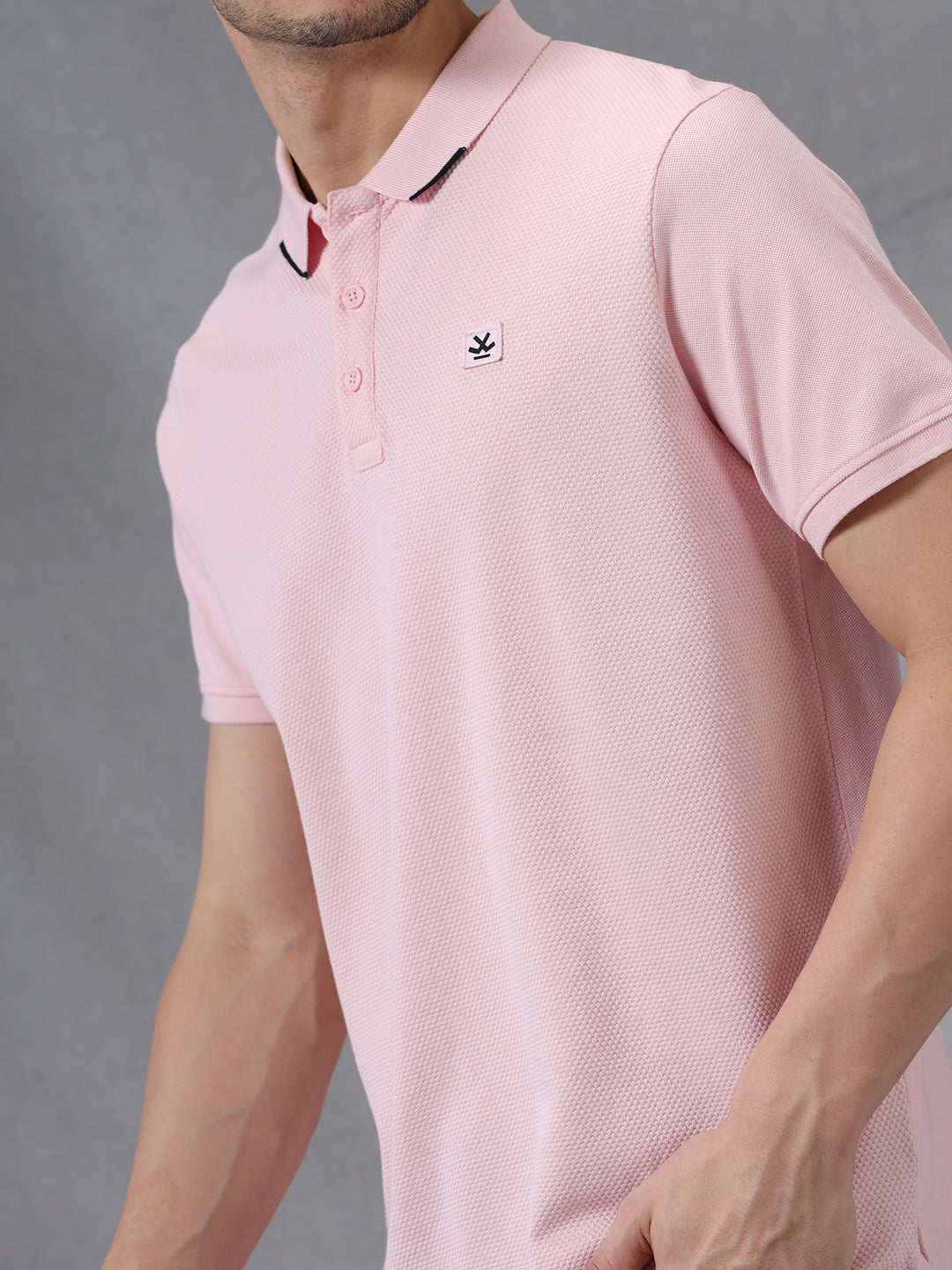 Solid Texture Pink Polo T-Shirt