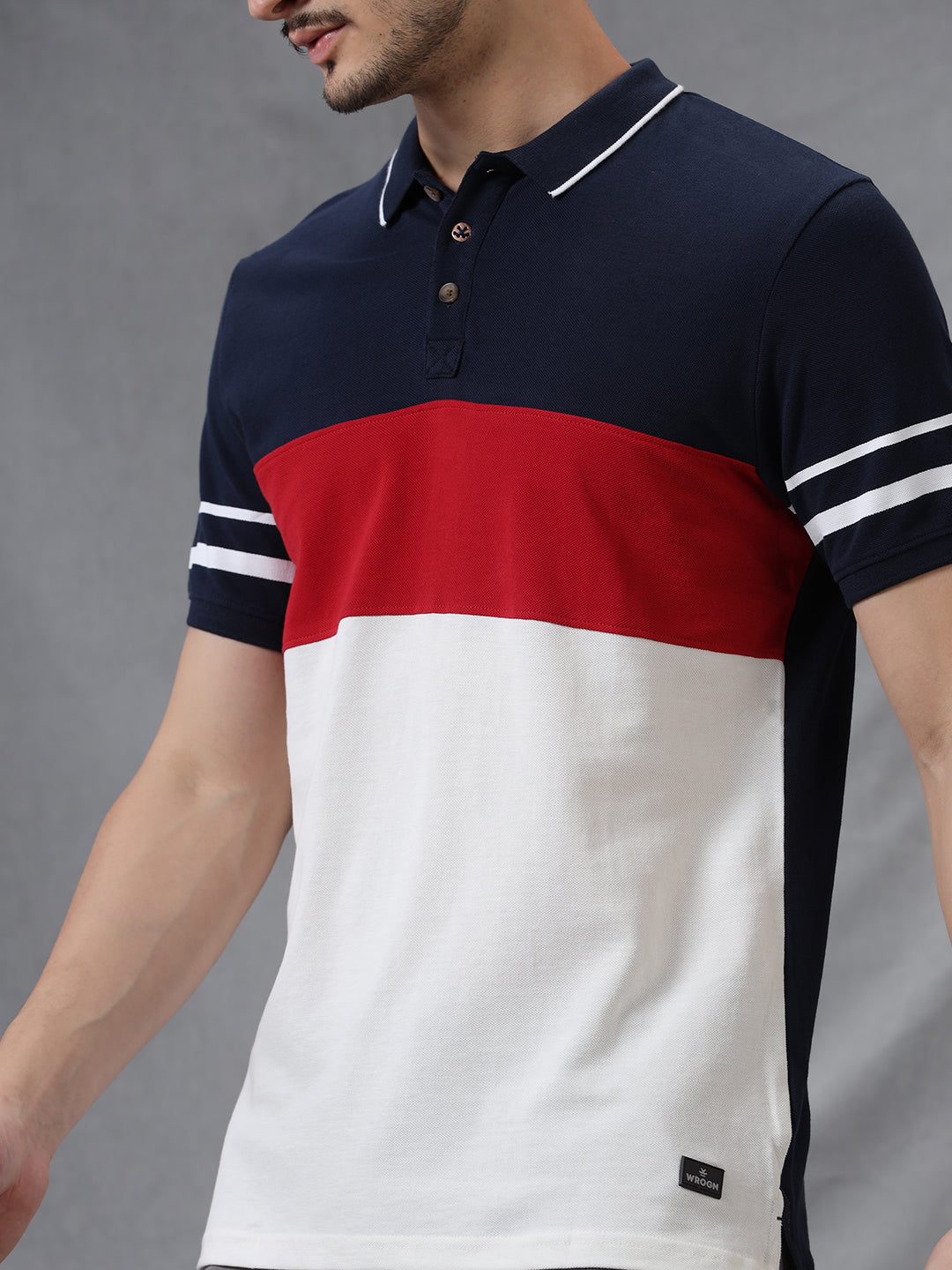 Colorblocked Cut & Sew Polo T-Shirt