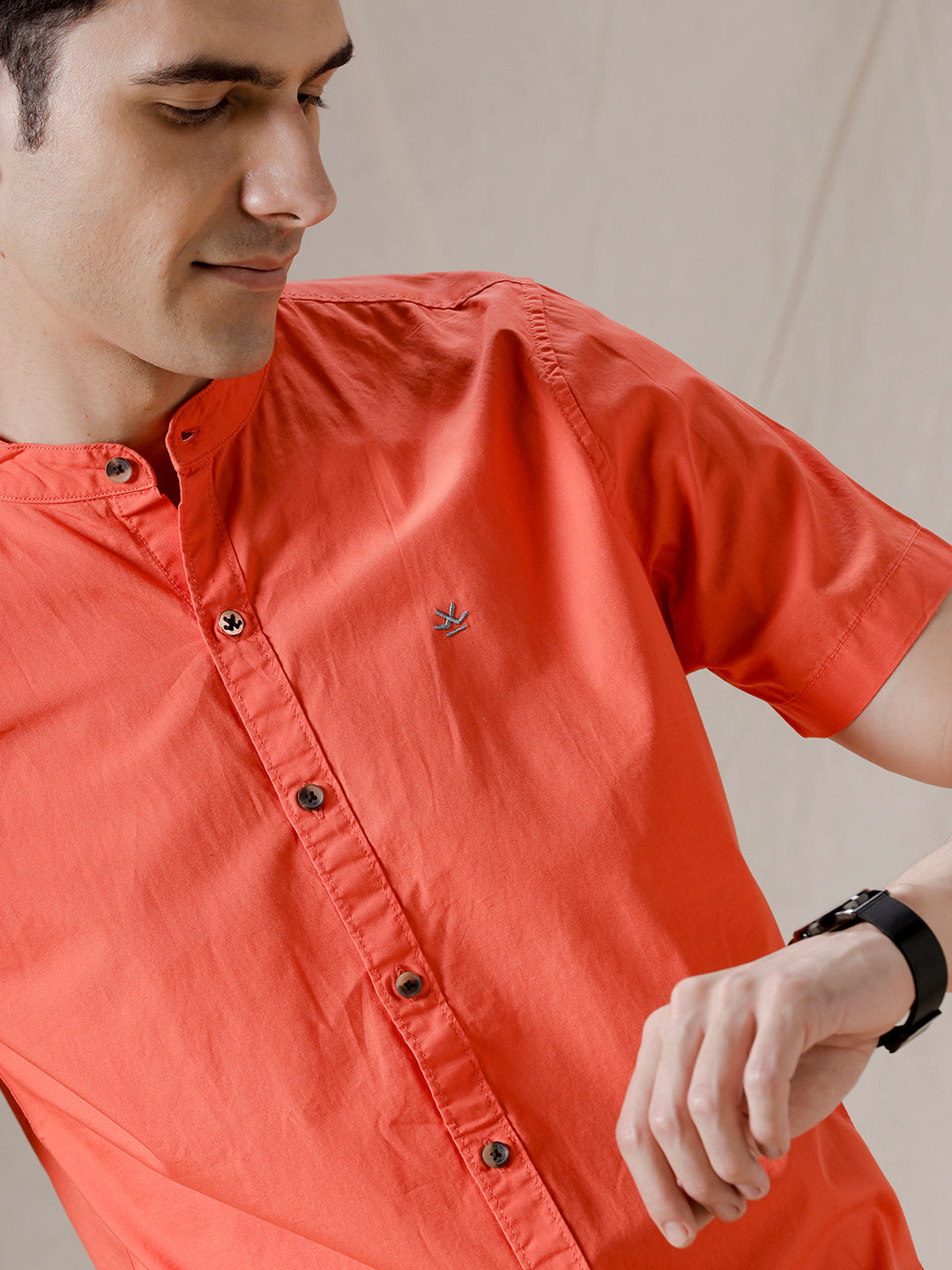 Mandarin Collar Bold Orange Shirt