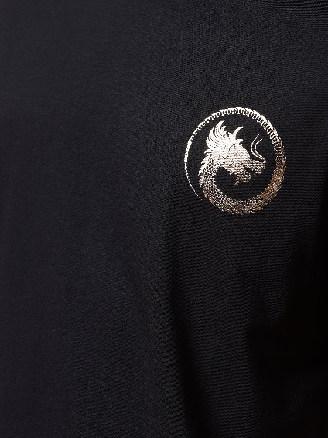 Golden Dragon Printed Black T-Shirt