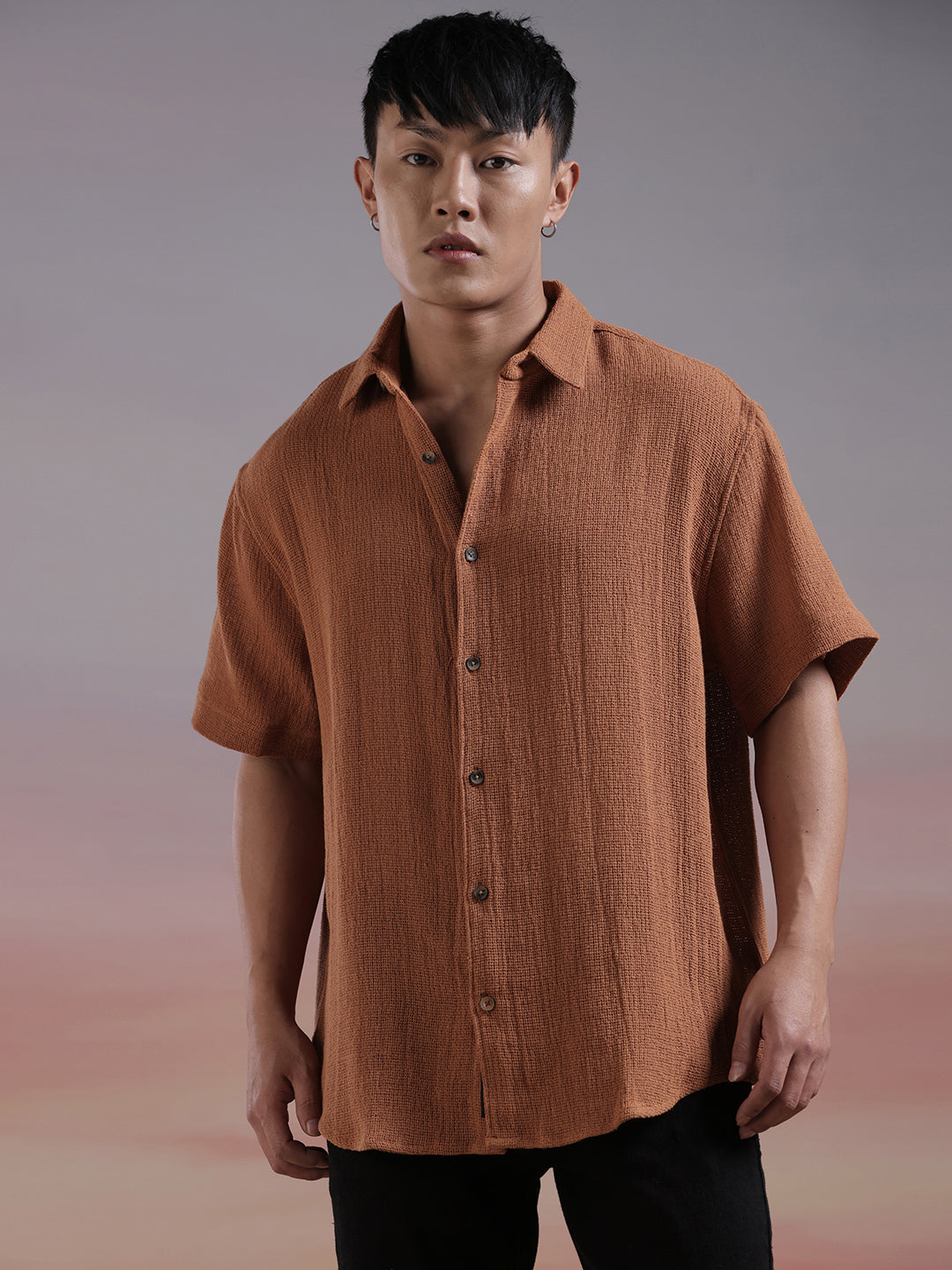 Textured Half Sleeve Rust Shirt
