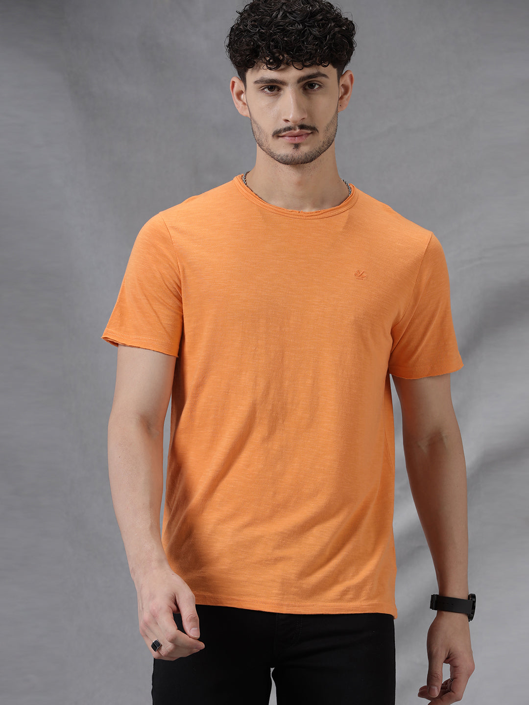 Solid Orange Crew Neck T-Shirt