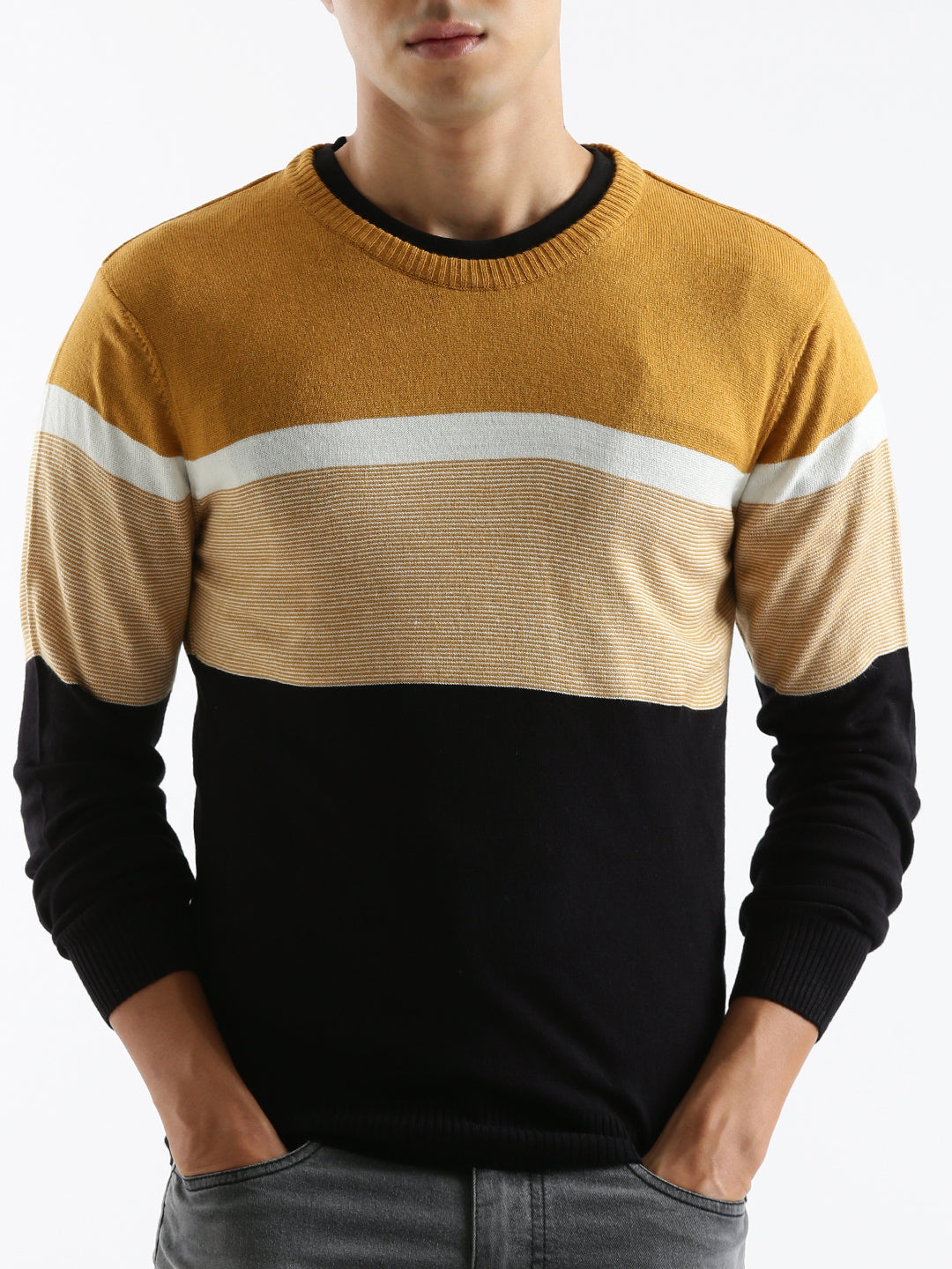 Colour-Blocked Striped Cardigan