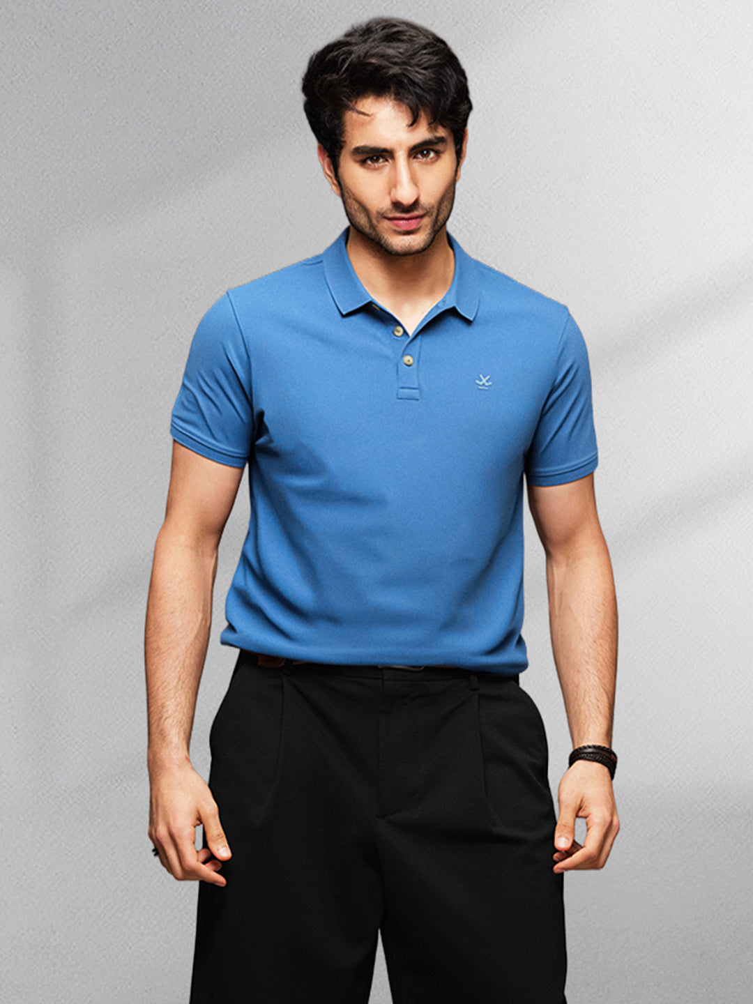 Solid Blue Pique Polo T-Shirt – Wrogn