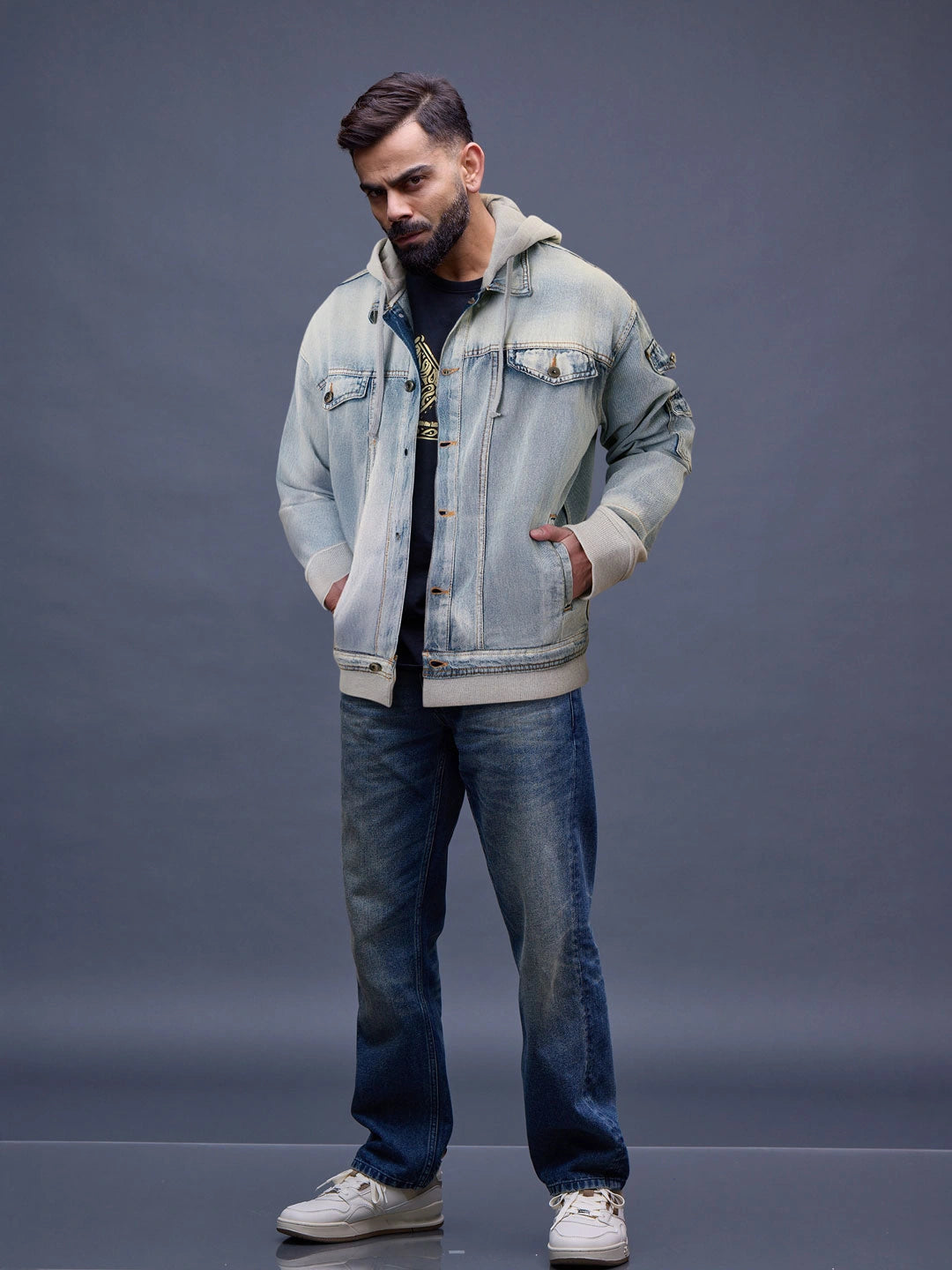 Oversized Hooded Trucker Jacket Blue – Wrogn