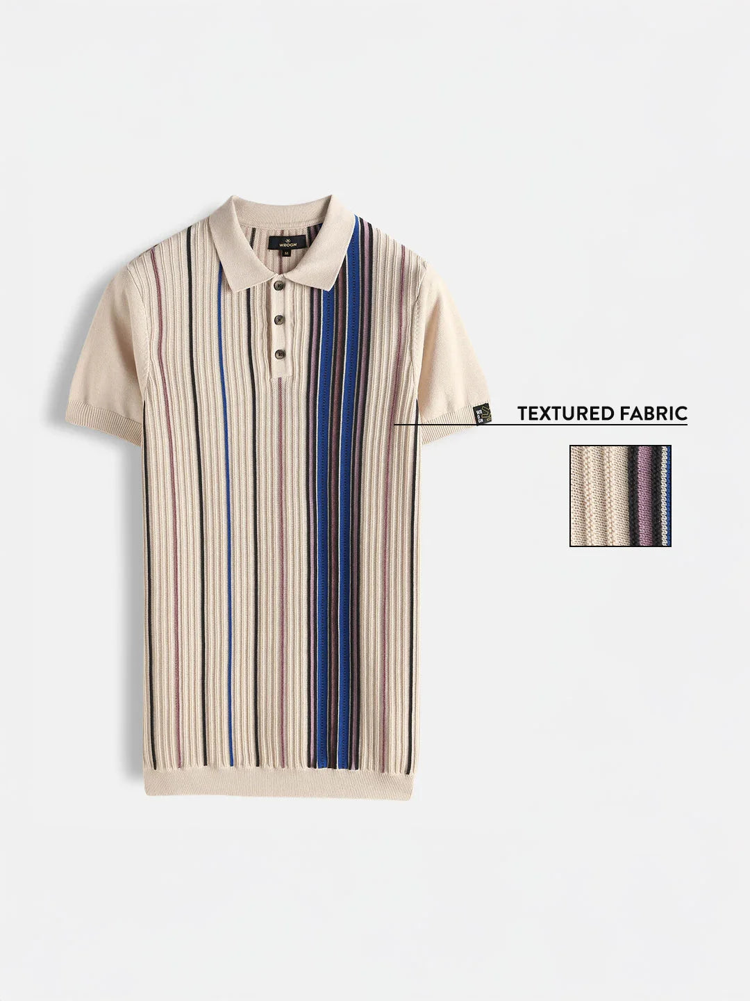 Striped Flat Knit Polo T-Shirt Dusty Pink